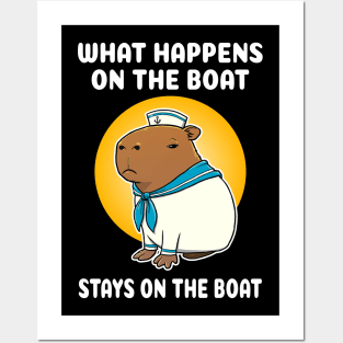 What happens on the boat stays on the boat Cartoon Capybara Sailor Posters and Art